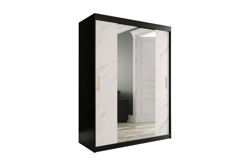 Marmuria Garderob med Speglar Kant 150 cm Marmormönster - Svart/Vit/Guld - Garderob & garderobssystem - Kl�ädskåp & fristående garderob
