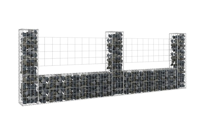 U-formad gabionkorg med 3 stolpar järn 260x20x100 cm - Silver - Gabion