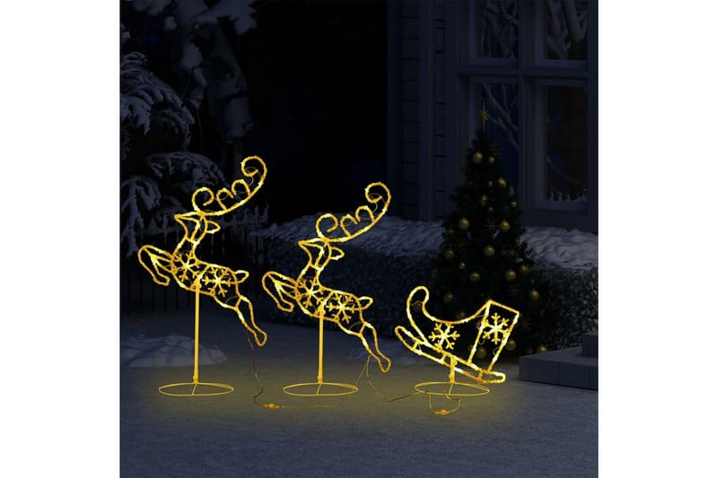 Flygande julrenar och släde akryl 260x21x87cm varmvit - be Basic - Julbelysning utomhus