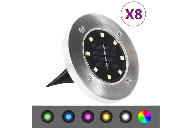 Marklampor soldrivna 8 st LED RGB-färg - Stål/Svart - Markspotlights - Spotlight & downlight - Spotlights utomhus - Downlight utomhus