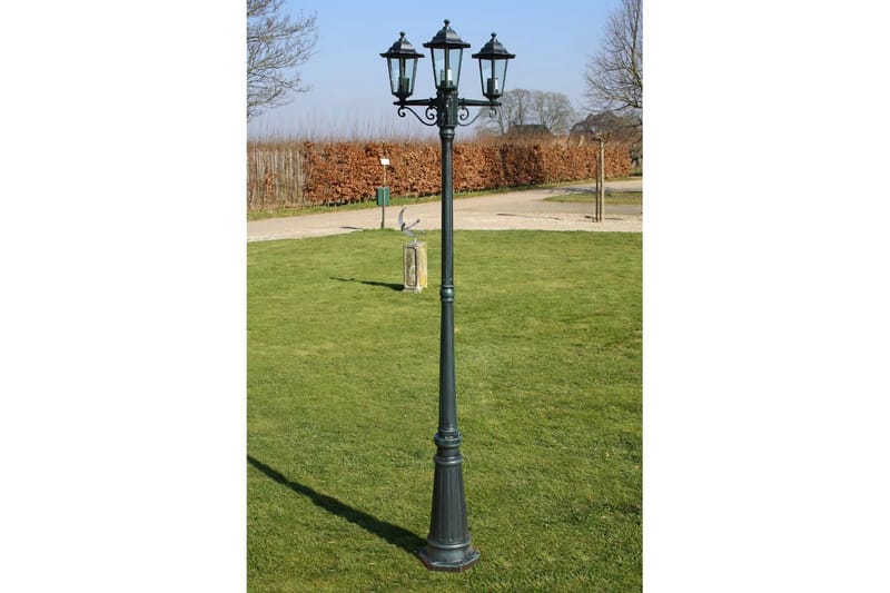 Trädgårdslampa 3 armar 215 cm mörkgrön/svart aluminium - Grön - Stolplykta