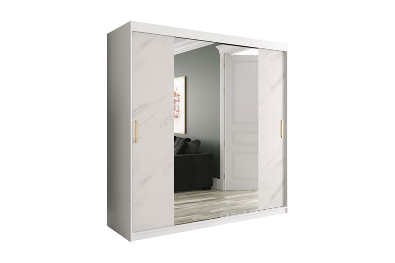 Marmuria Garderob med Speglar Kant 200 cm Marmormönster - Vit/Guld - Garderob & garderobssystem - Klädskåp & fristående garderob
