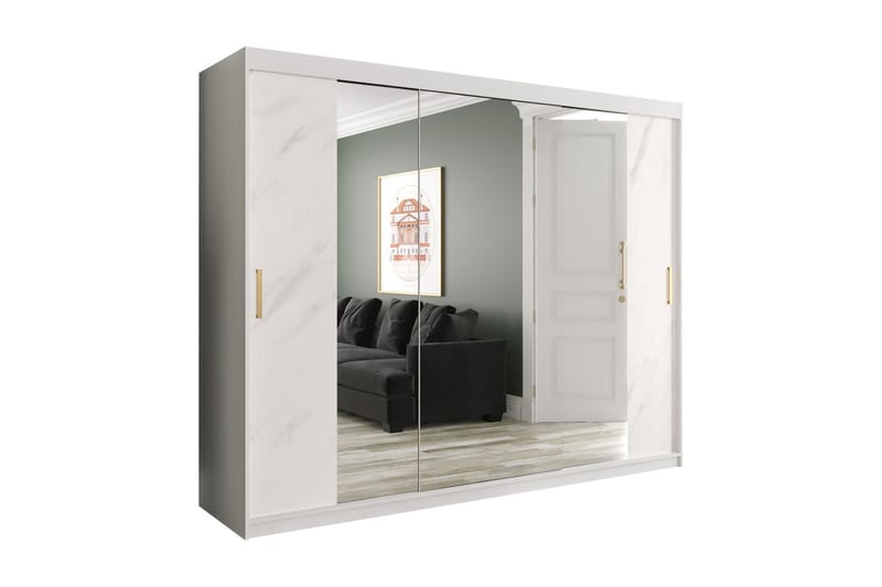 Marmuria Garderob med Speglar Kant 250 cm Marmormönster - Vit/Svart/Guld - Garderob & garderobssystem - Klädskåp & fristående garderob