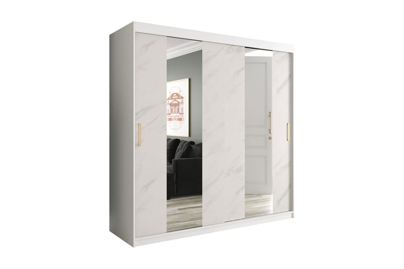 Marmuria Garderob med Speglar Mitt 200 cm Marmormönster - Vit/Guld - Klädskåp & fristående garderob - Garderob & garderobssystem