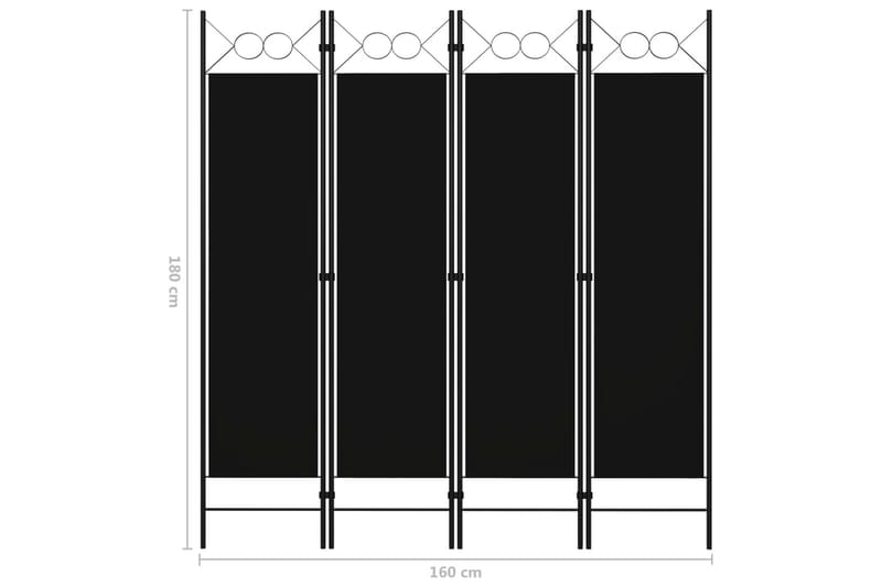 Rumsavdelare 4 paneler svart 160x180 cm - Svart - Skärmvägg - Rumsavdelare