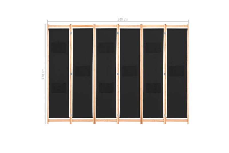 Rumsavdelare 6 paneler 240x170x4 cm svart tyg - Svart - Skärmvägg - Rumsavdelare