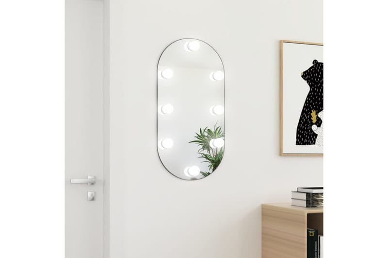 Spegel med LED-lampor 80x40 cm glas oval - Silver - Väggspegel - Hallspegel