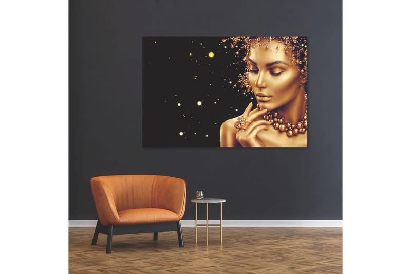 Akryltavla Golden Face Glas/Svart/Guld - 80x120 cm - Tavlor & konst