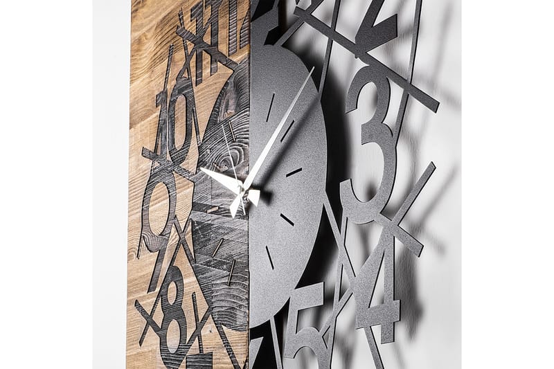 Wooden Clock 26 - Svart/Valnöt - Väggklocka & väggur