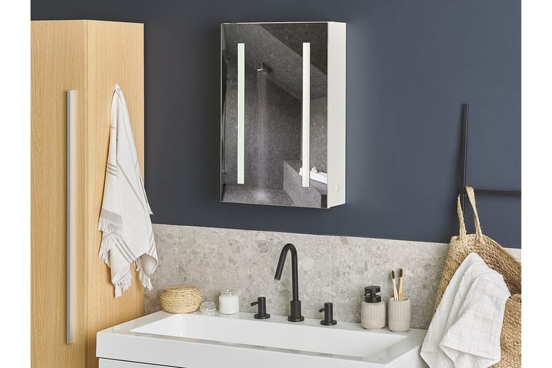 Belmena Badrumsskåp 40 cm Spegel med LED-belysning - Vit - Spegelskåp badrum