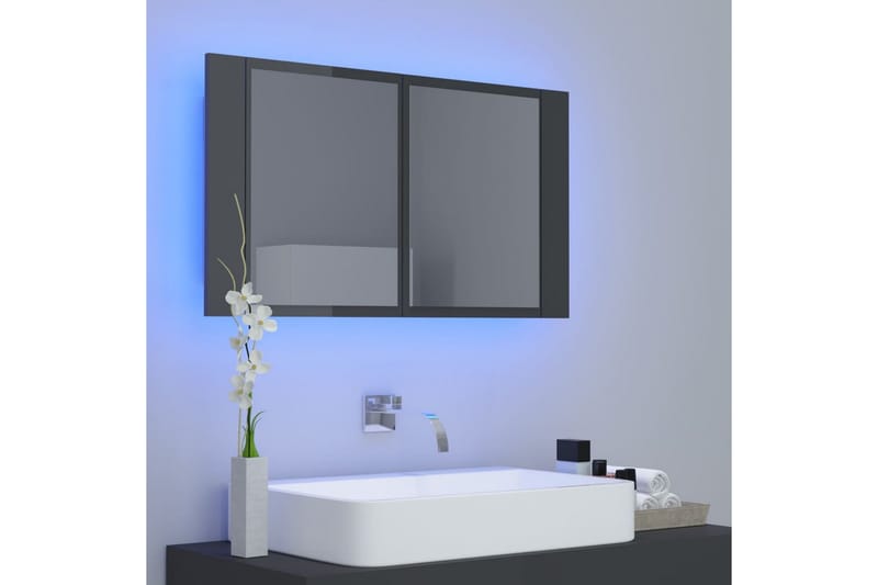 Spegelskåp för badrum LED grå högglans 80x12x45 cm - Grå - Spegelskåp badrum