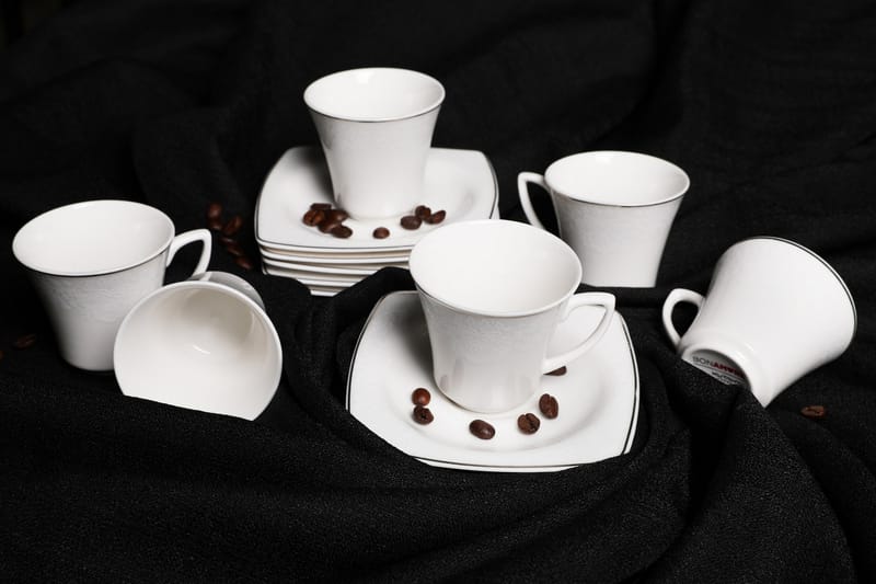 Masamori Kaffekopp 12-delar - Vit/Silver - Kaffekopp & kaffemugg - Porslin - Muggar & koppar