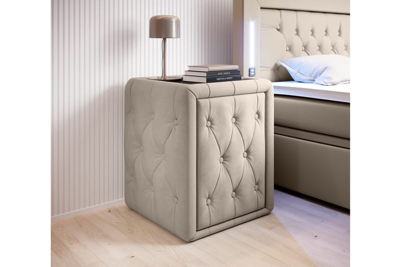 Franco Sängbord 58 cm med Förvaring Låda - Beige - Sängbord & nattduksbord