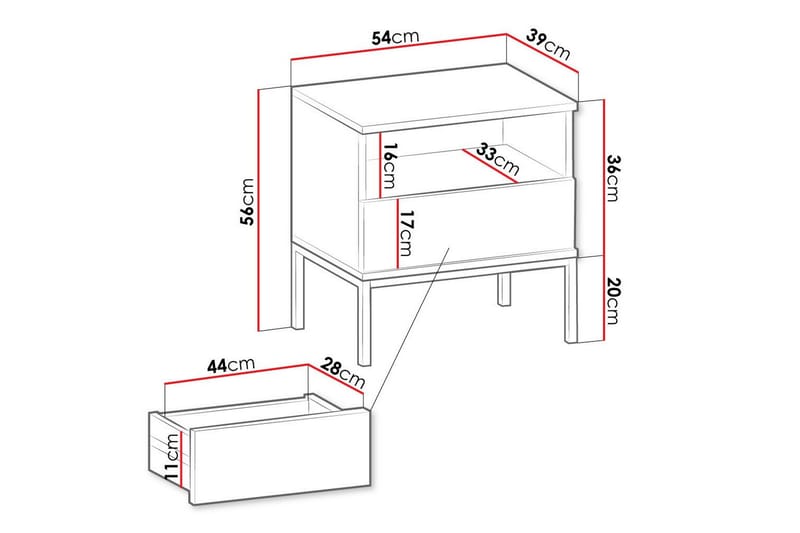 Klinkerville Sängbord 54 cm - Svart - Sängbord & nattduksbord