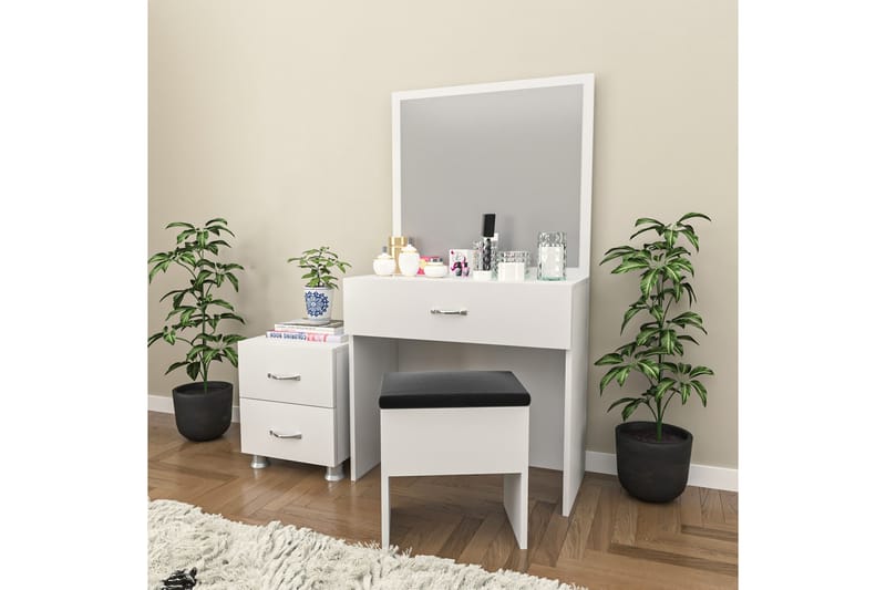 Sminkbord 93x139 cm - Vit - Sminkbord med spegel - Sminkbord barn - Sminkbord & toalettbord