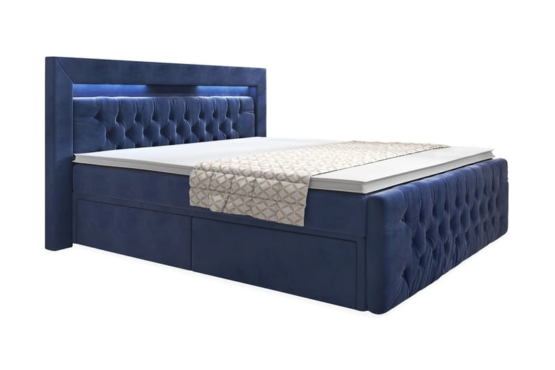 Franco Sängpaket med Förvaring LED-belysning 180x200 cm - 180x200 Mörkblå (+Fler val) - Komplett sängpaket - Sängar med förvaring - Dubbelsäng