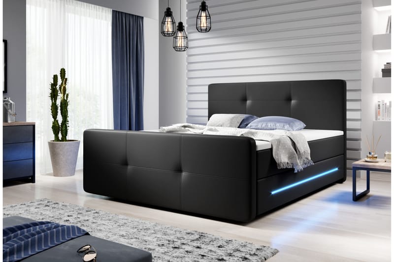 Isora Sängpaket 180x200 cm LED-belysning - Komplett sängpaket - Sängar med förvaring - Dubbelsäng