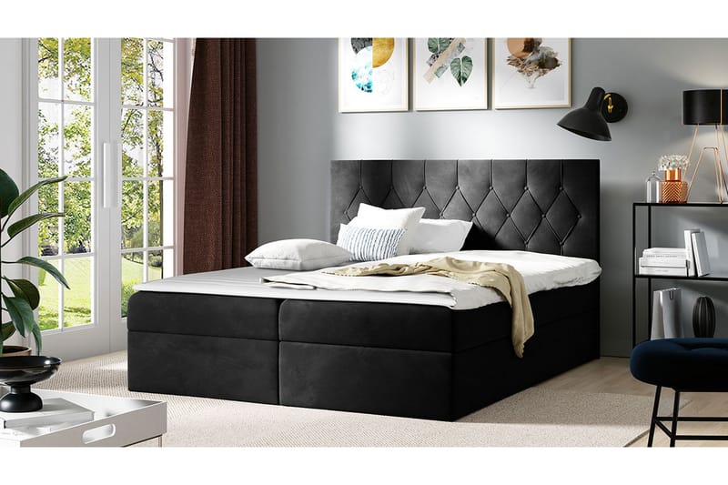 Jitendera Sängpaket Kontinentalsäng 140x200 cm med Förvaring - Svart - Komplett sängpaket - Sängar med förvaring