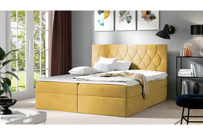 Jitendera Sängpaket Kontinentalsäng 160x200 cm med Förvaring - Gul - Komplett sängpaket - Sängar med förvaring