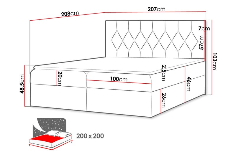 Jitendera Sängpaket Kontinentalsäng 200x200 cm med Förvaring - Grå - Komplett sängpaket - Sängar med förvaring - Familjesäng