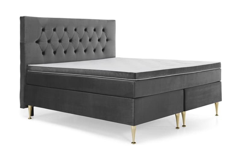 Royal Velvet Komplett Sängpaket 160x200 - Mörkgrå med Höga Guldben - Komplett sängpaket - Kontinentalsäng - Dubbelsäng