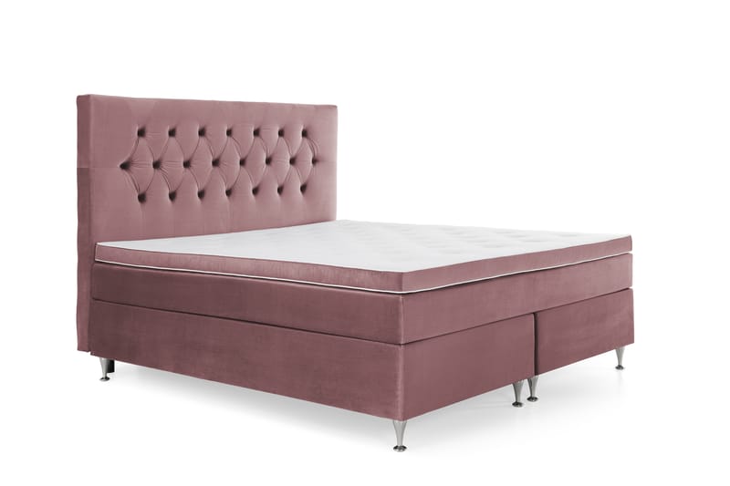 Royal Velvet Komplett Sängpaket 160x200 - Rosa med Låga Silverben - Komplett sängpaket - Kontinentalsäng - Dubbelsäng