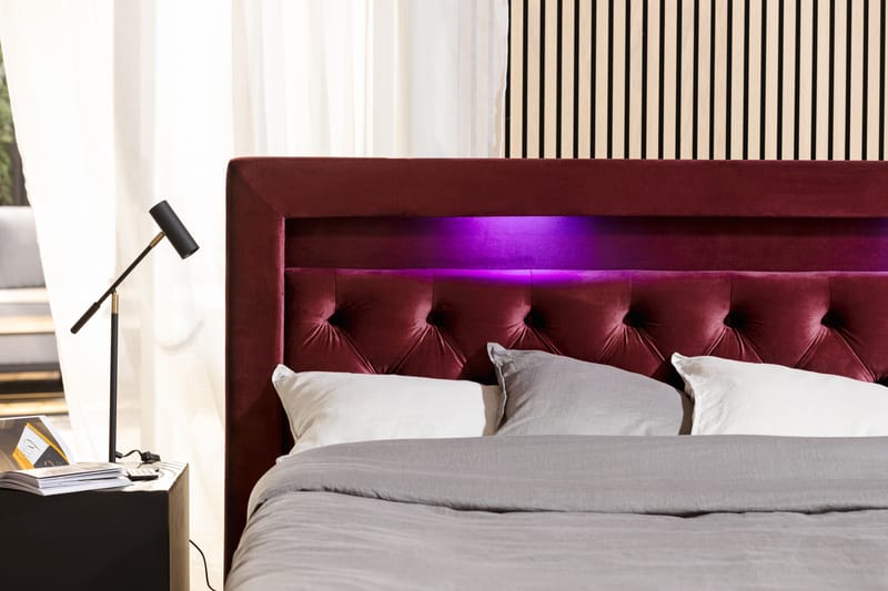 Francisco Sängpaket 180x200 med Lyftförvaring LED-belysning - Röd - Komplett sängpaket - Sängar med förvaring