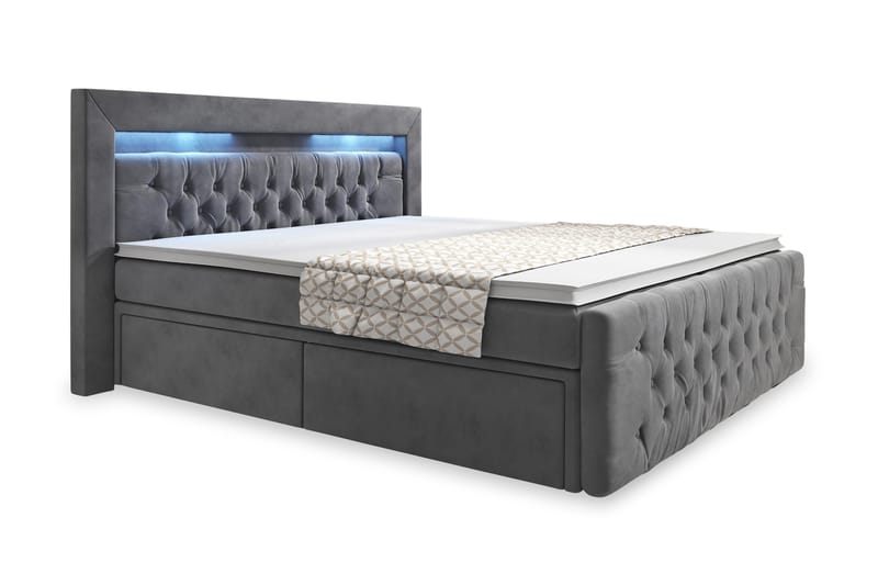 Franco Sängpaket med förvaring LED-belysning 180x200 cm - 180x200 Grå (+Fler val) - Sängar med förvaring - Komplett sängpaket