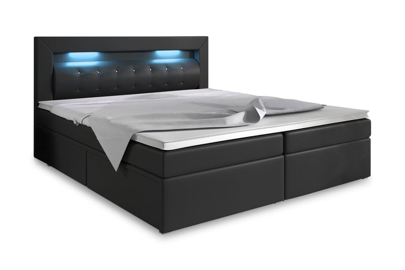 Modena Sängpaket 160x200 medFörvaring LED-belysning - Svart - Komplett sängpaket - Sängar med förvaring - Dubbelsäng