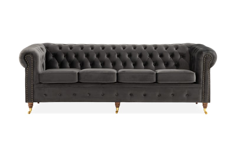 Chesterfield Deluxe 4-sits Soffa - Grå - 4 sits soffa - Chesterfield soffa