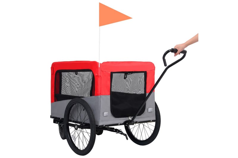 2-i-1-Cykelvagn för husdjur och joggingvagn röd och grå - Röd - Cykelvagn & cykelkärra - Hundmöbler - Hundvagn & cykelkorg hund