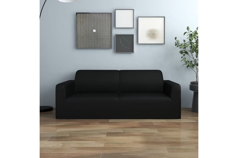 beBasic Sofföverdrag 2-sits med stretch svart polyesterjersey - Black - Sofföverdrag - Möbelöverdrag