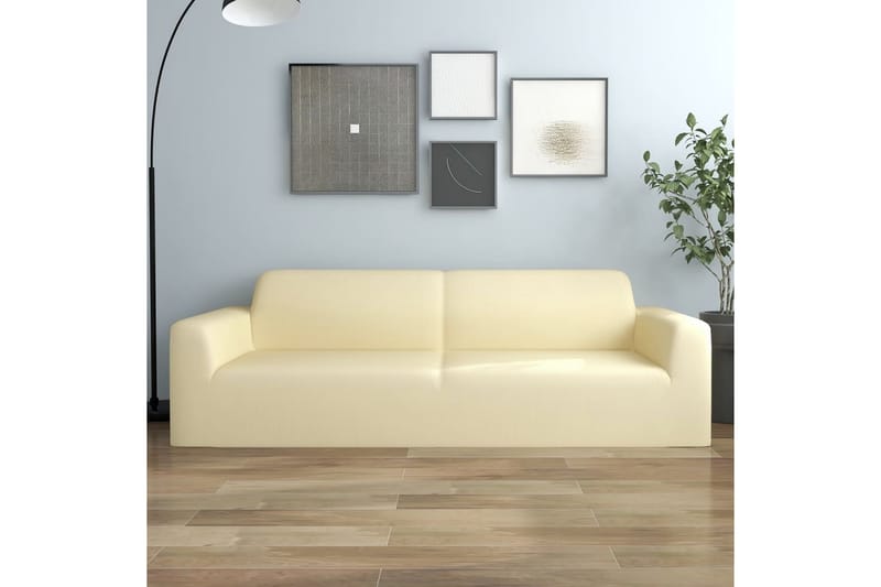 beBasic Sofföverdrag 3-sits med stretch gräddvit polyesterjersey - Kräm - Sofföverdrag - Möbelöverdrag