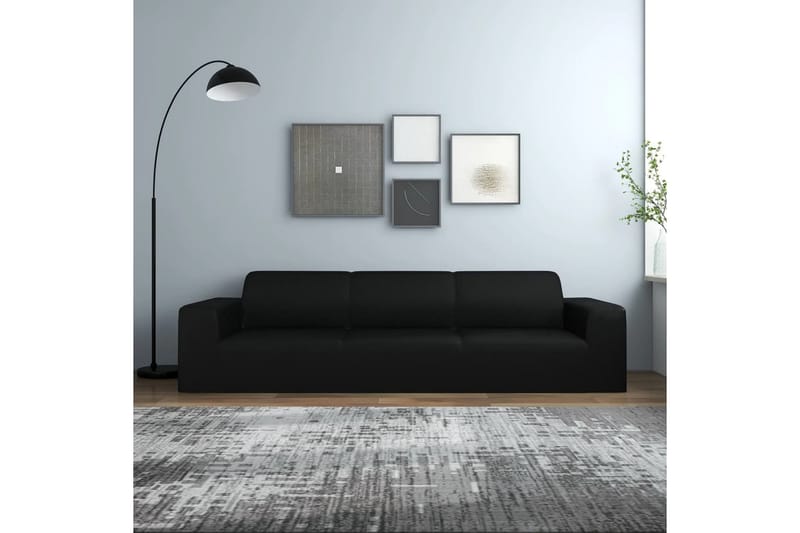 beBasic Sofföverdrag 4-sits med stretch svart polyesterjersey - Black - Sofföverdrag - Möbelöverdrag