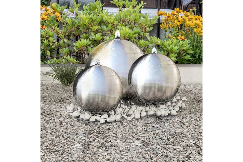 Sfäriska trädgårdsfontäner 3 st med LEDs rostfritt stål - Silver - Damm & fontän - Trädgårdsfontän