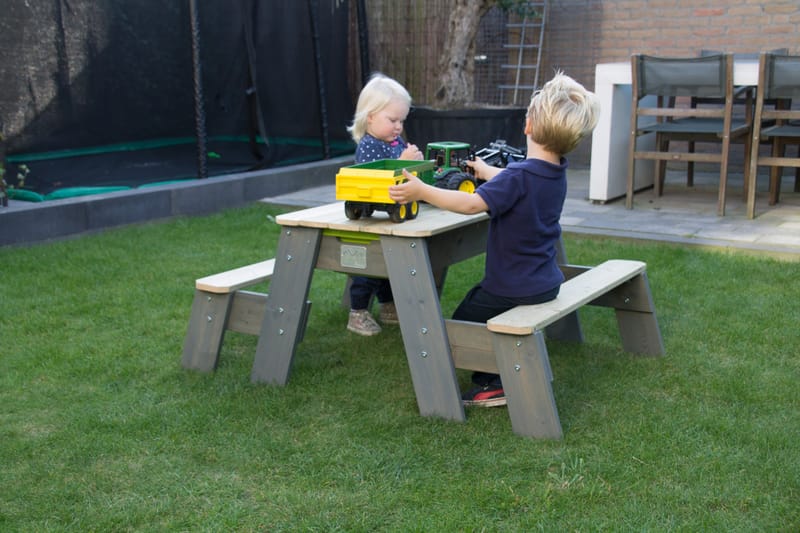 Exit Aksent Sand- och Picknickbord med 2 Bänkar - Grå/Trä/Grön - Picknickbord & bänkbord