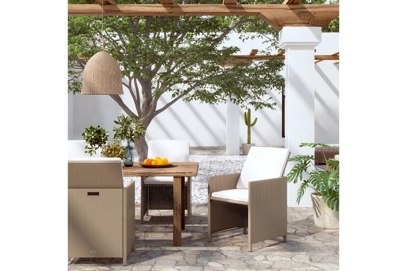 Trädgårdsstolar med dynor 4 st konstrotting beige - Beige - Matstol & karmstol utomhus - Balkongstol