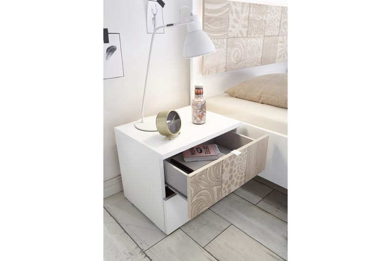 Amacia Sängbord 50 cm med Förvaring 2 Lådor - Vit/Brun - Sängbord & nattduksbord