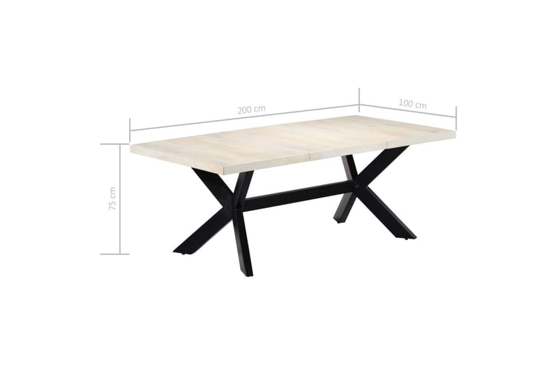 Matbord vit 200x100x75 cm massivt mangoträ - Vit - Matbord & köksbord