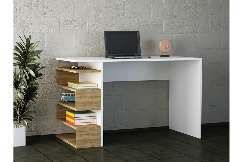 Asillane Skrivbord 120 cm med Sidoförvaring - Vit/Valnötsbrun - Skrivbord