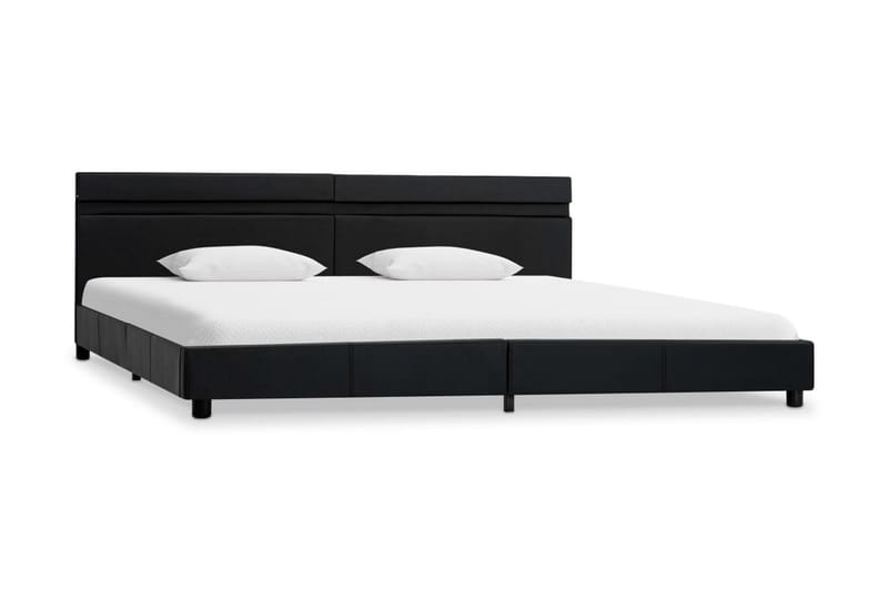 Sängram med LED svart konstläder 180x200 cm - Svart - Sängram & sängstomme