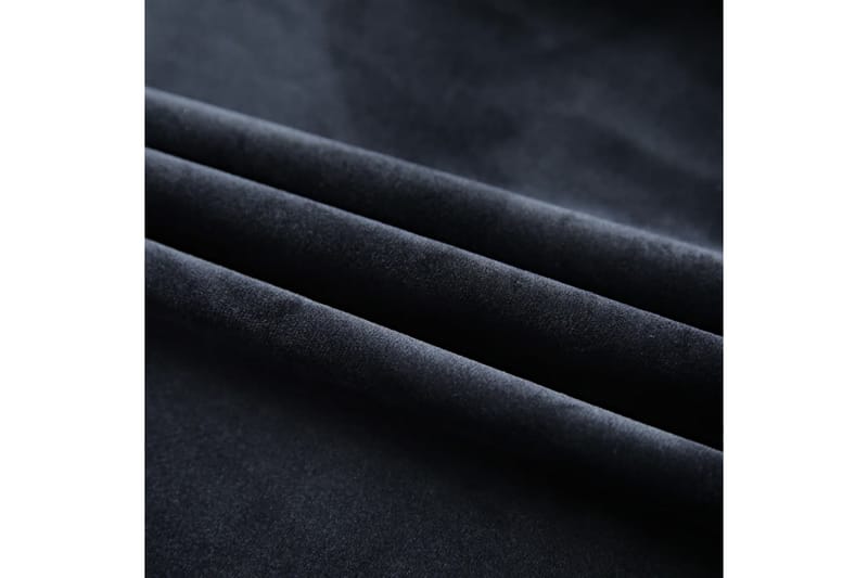 Mörkläggningsgardiner 2 st med krokar sammet svart 140x245 c - Svart - Mörkläggningsgardiner