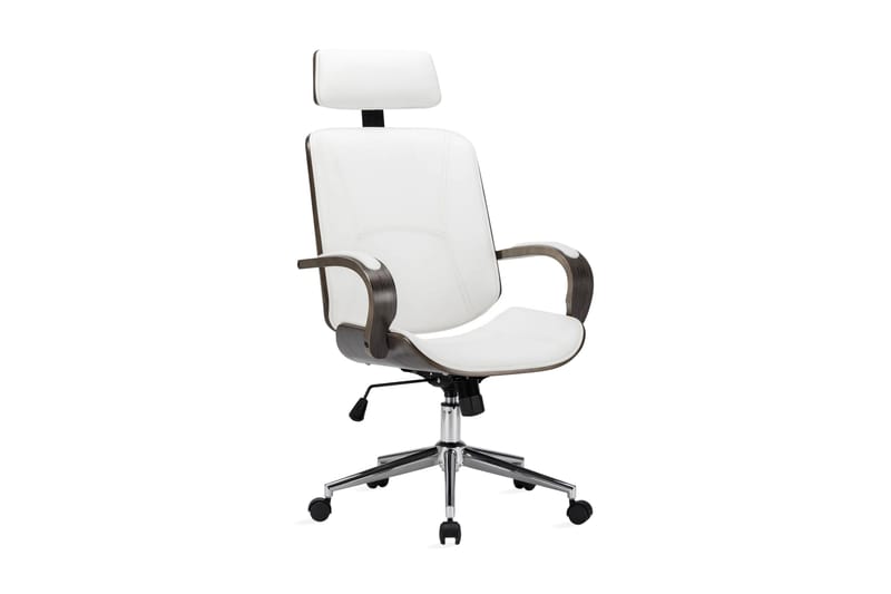 Kontorsstol snurrbar med nackstöd vit konstläder och böjträ - Vit - Kontorsstol & skrivbordsstol