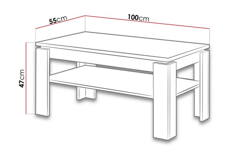 Vekerum Soffbord 100 cm med Förvaring Hylla - Vit/Grafitgrå - Soffbord