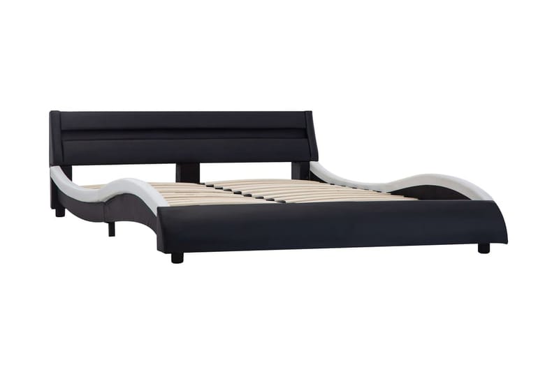 Sängram med LED svart och vit konstläder 160x200 cm - Svart - Sängram & sängstomme