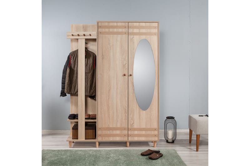 Brokind Klädförvaring 135 cm - Brun/Vit - Möbelset för hall & entre - Hallförvaring