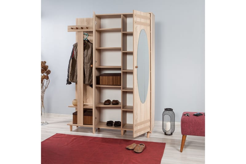 Brokind Klädförvaring 135 cm - Brun/Vit - Möbelset för hall & entre - Hallförvaring