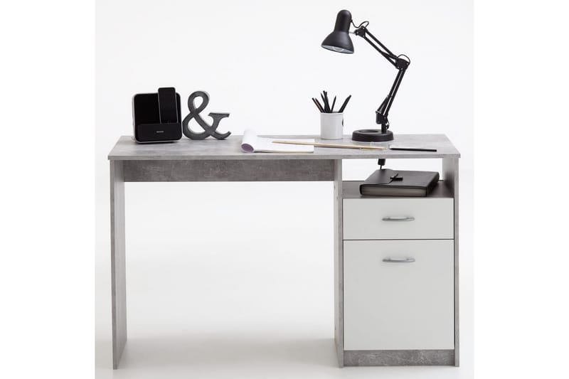 FMD Skrivbord med 1 låda 123x50x76,5 cm betong och vit - Grå - Skrivbord