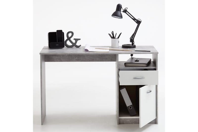 FMD Skrivbord med 1 låda 123x50x76,5 cm betong och vit - Grå - Skrivbord