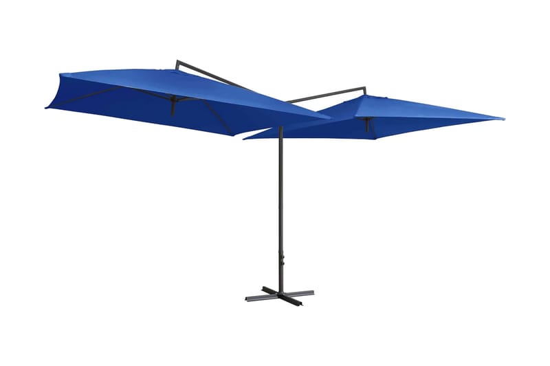 Dubbelt parasoll med stålstång 250x250 cm azurblå - Blå - Parasoll